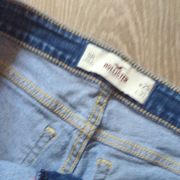 Hollister Blue Jean Shorts Distressed Cut-Off Style Super Short - Picture 3 of 4